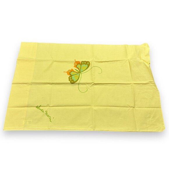Vtg Martex Hanae Mori Butterfly Standard Pillow Case Yellow Percale Unused Crisp - Picture 1 of 6